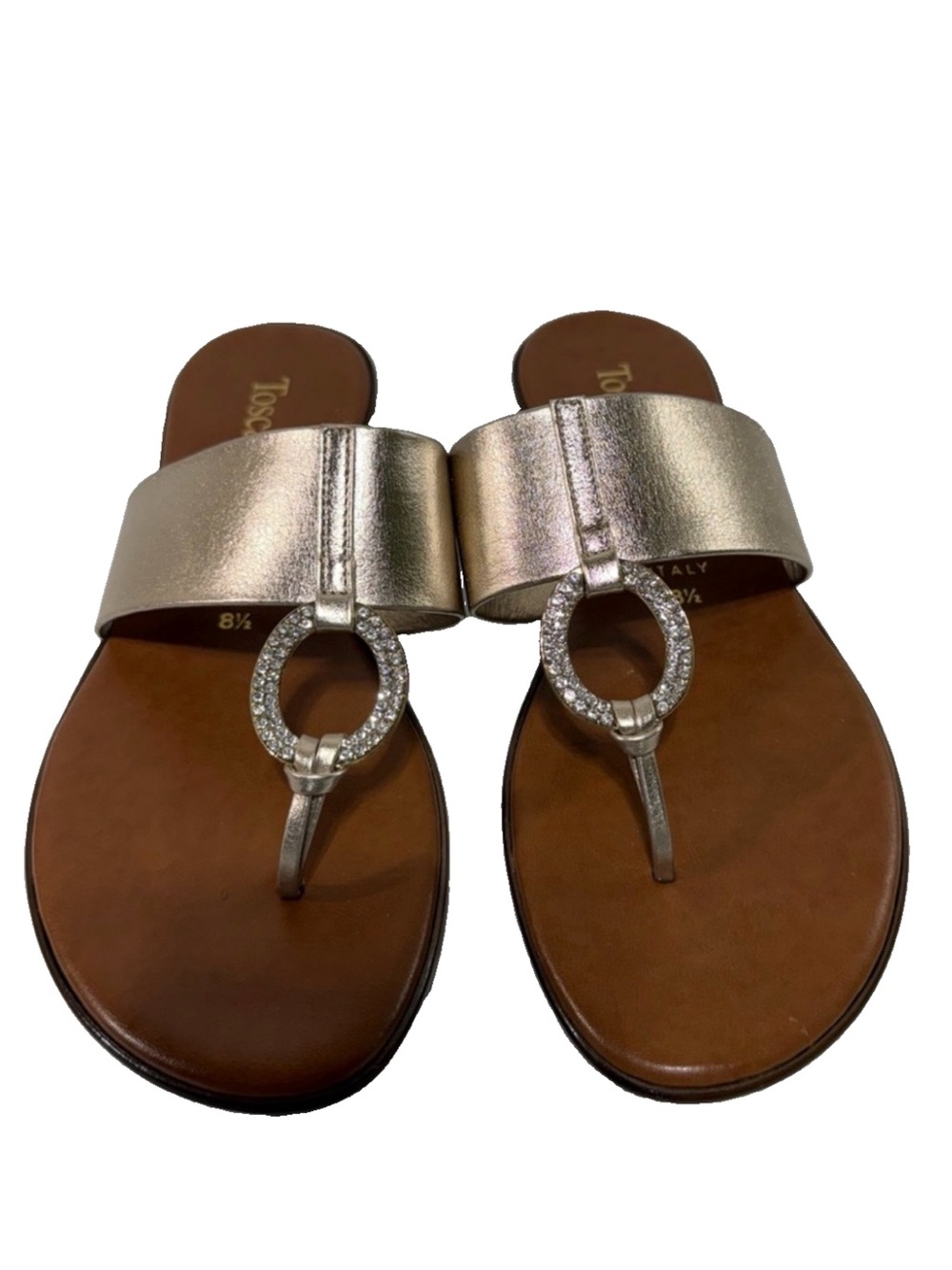 Toscana Made in Italy Gold Metallic Rhinestone Thong Sandals Women’s 8.5 Leather